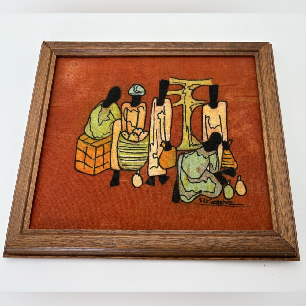 Vintage Signed Framed Abstract Batik Art on Fabric - Picture 2 of 8